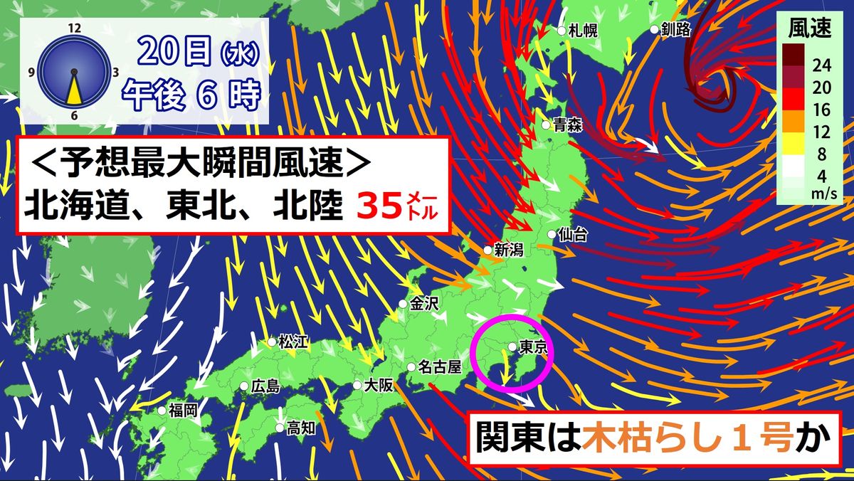 全国的に北風強まる　暴風災害に警戒を