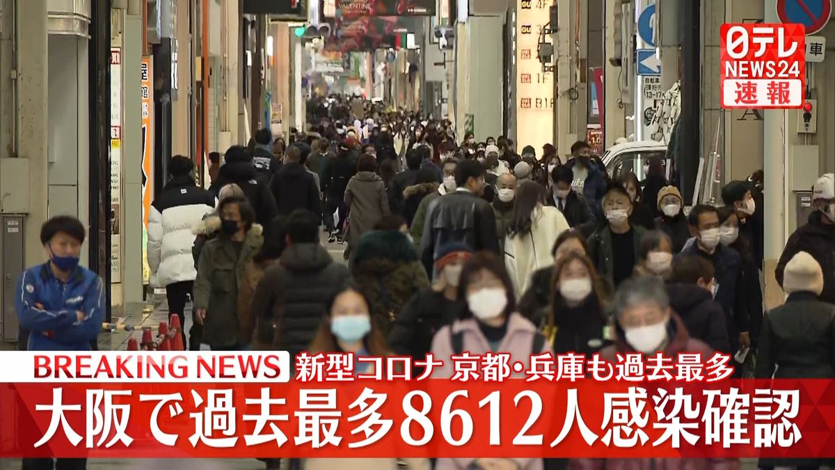 大阪で過去最多８６１２人感染確認　京都･兵庫も最多更新