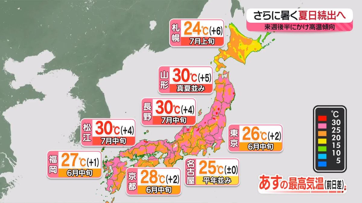 【あすの天気】全国的に晴れ　気温はさらに上昇…真夏日も