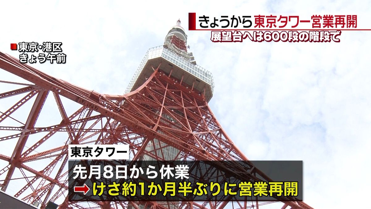 東京タワー営業再開　展望台は外階段で…