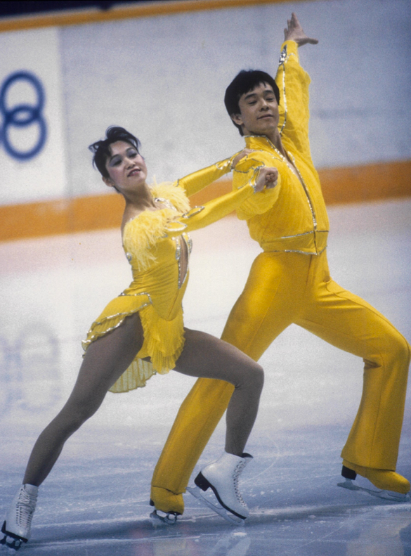 カルガリー冬季五輪（1988年）に出場する鈴木智子さんと鈴木弘幸さん。

（鈴木弘幸さん提供）