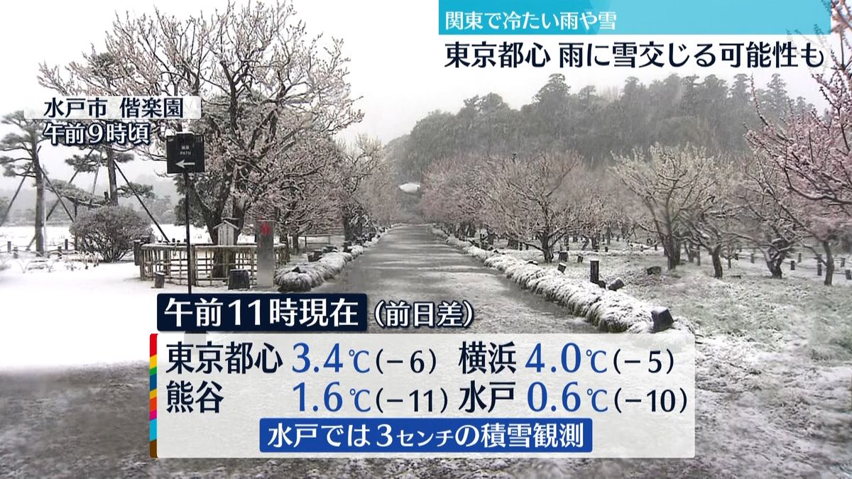 関東は冷たい雨や雪　午後も厳しい寒さ続く