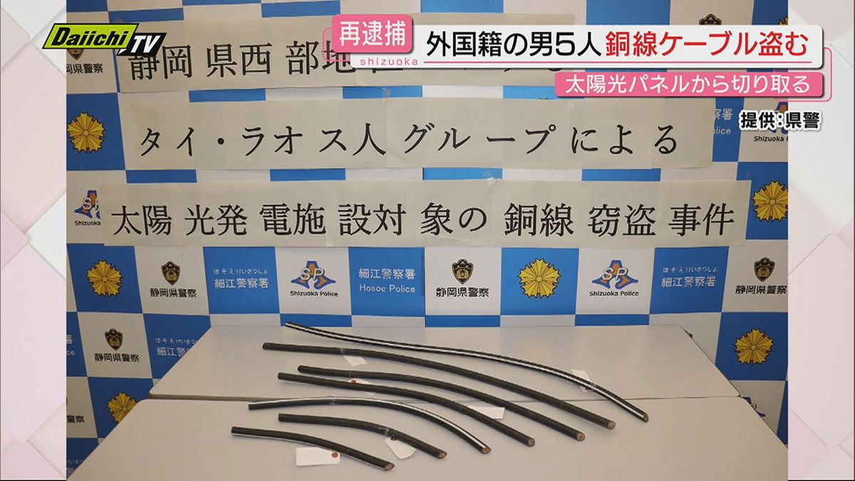 【貴金属盗】島田市の太陽光発電所から銅線ケーブル600万円相当盗んだ疑い…外国籍の男5人再逮捕(静岡)