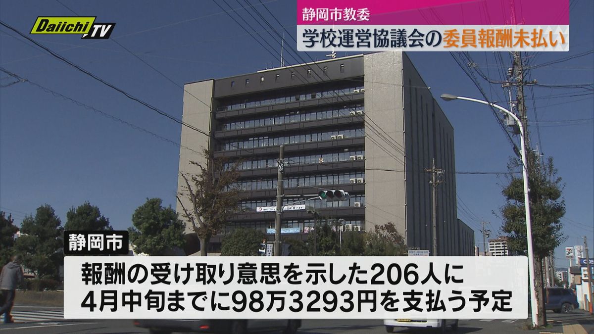 法令解釈に誤り　静岡市が学校運営協議会委員の報酬未払い