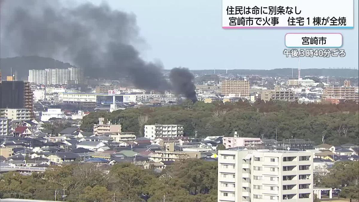 住宅街で一時騒然　宮崎市で住宅１棟全焼　空気乾燥で火事相次ぐ