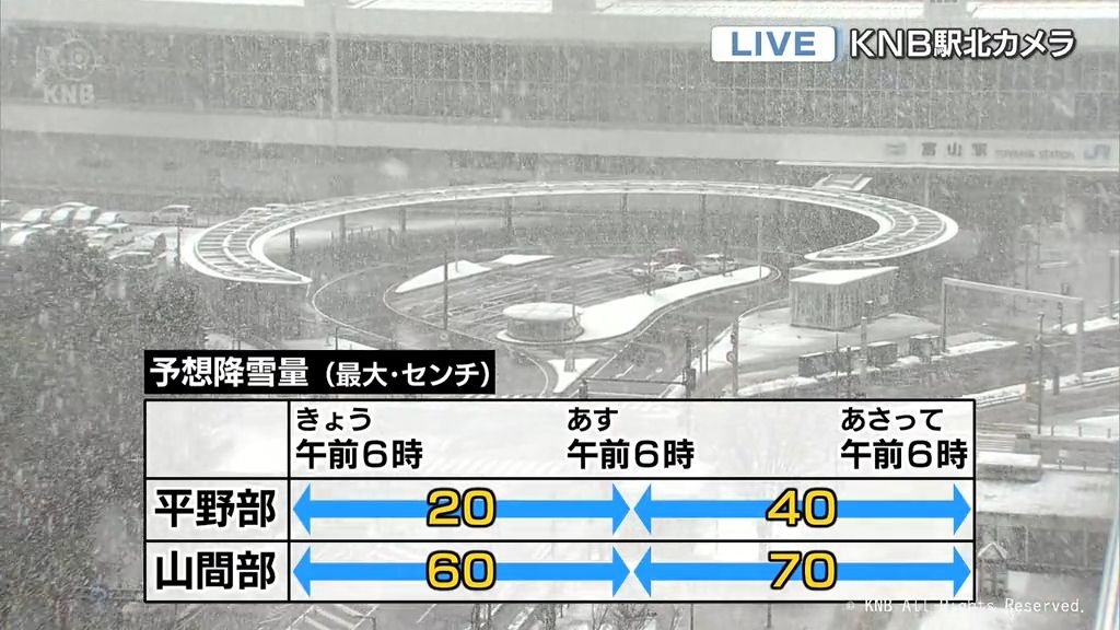 富山県内　断続的に雪　あさってにかけ山間部中心に大雪のおそれ