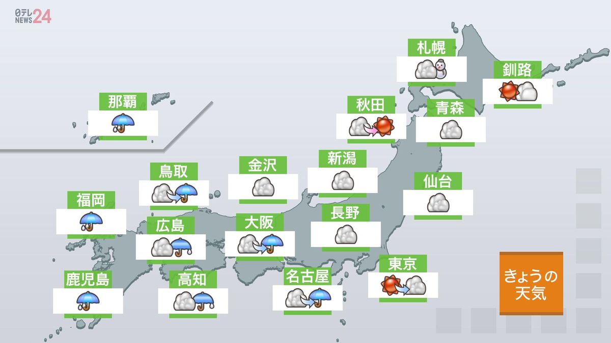 【関東の天気】昼頃からしだいに雲が厚く　早い所では夕方に雨