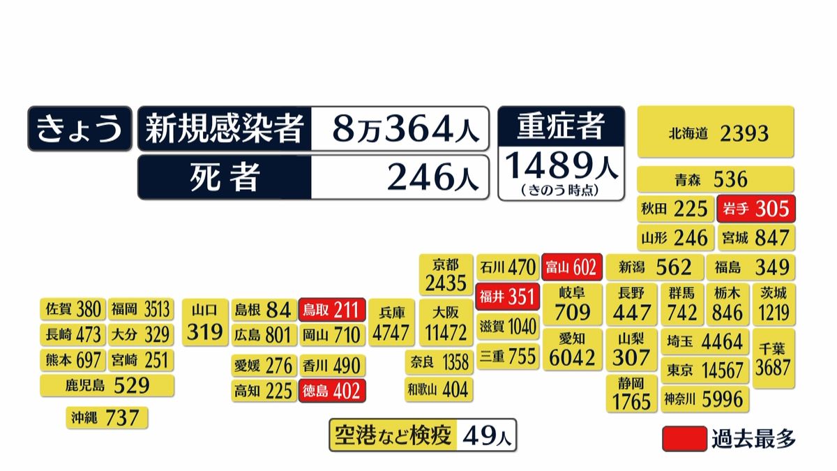 全国感染者8万0364人　死者は246人　1府3県で死者が過去最多