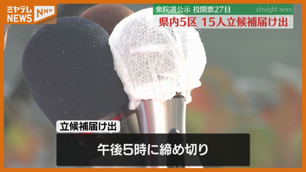 ＜衆院選・公示＞宮城では”5選挙区”で計”15人”が立候補届け出　12日間の選挙戦スタート（15日午前11時時点）