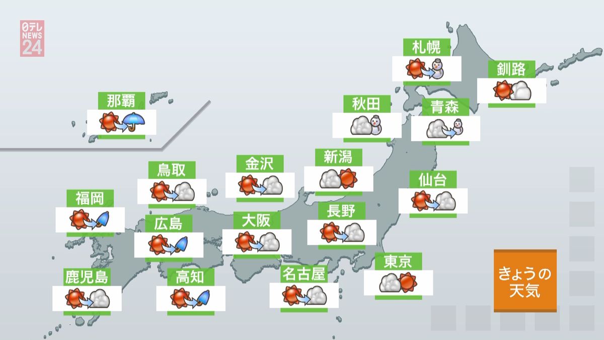 【天気】九州・中国・四国は夜から雨の所も