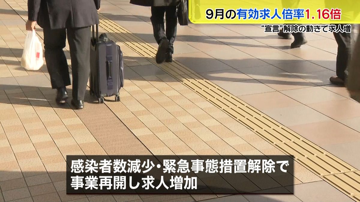 ９月有効求人倍率１．１６倍“解除”求人増