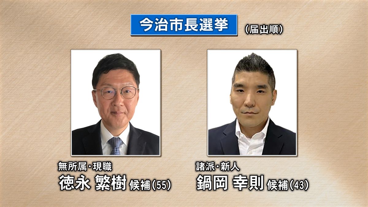 現職と新人による一騎打ちの選挙戦　9日投開票　今治市長選挙告示