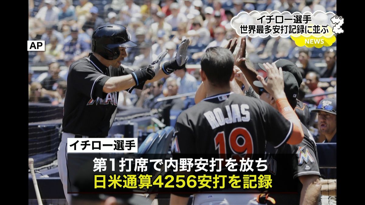 イチロー選手　メジャー最多安打記録に並ぶ