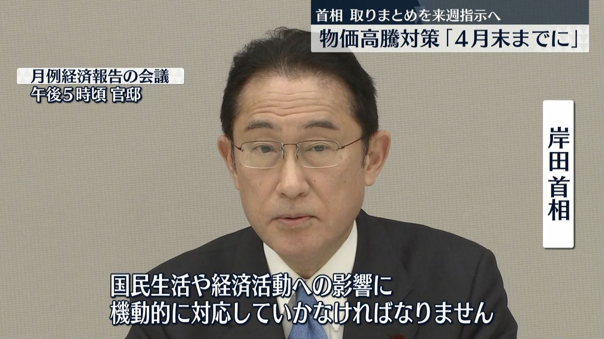 総理来週指示　物価高対策「４月末までに」