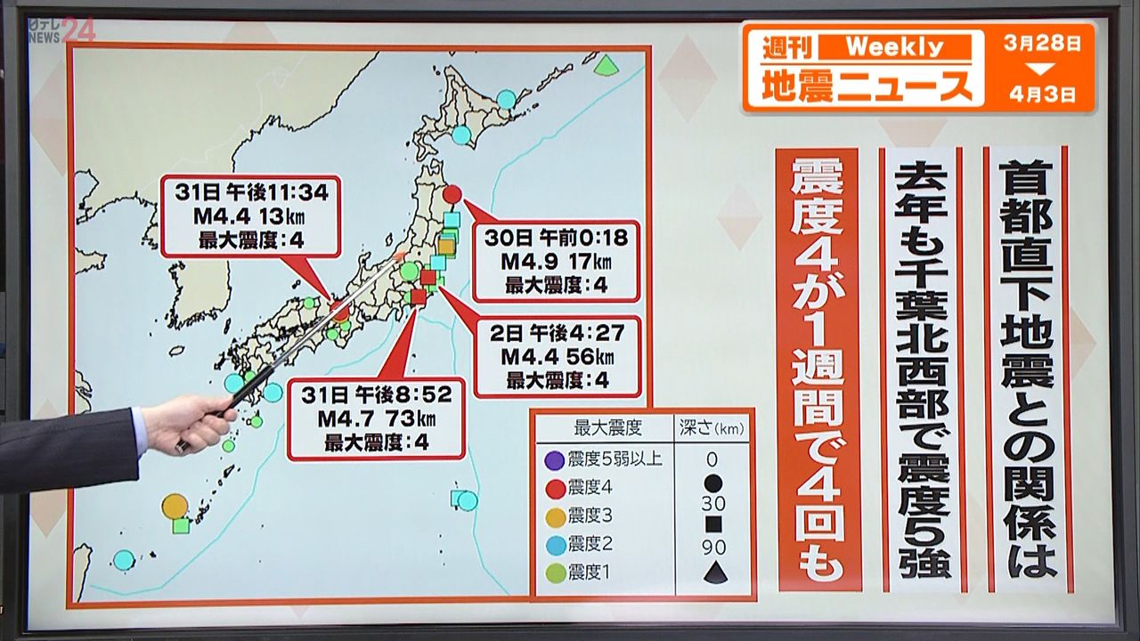 各地で震度4の地震相次ぐ　東京湾を震源とする地震も