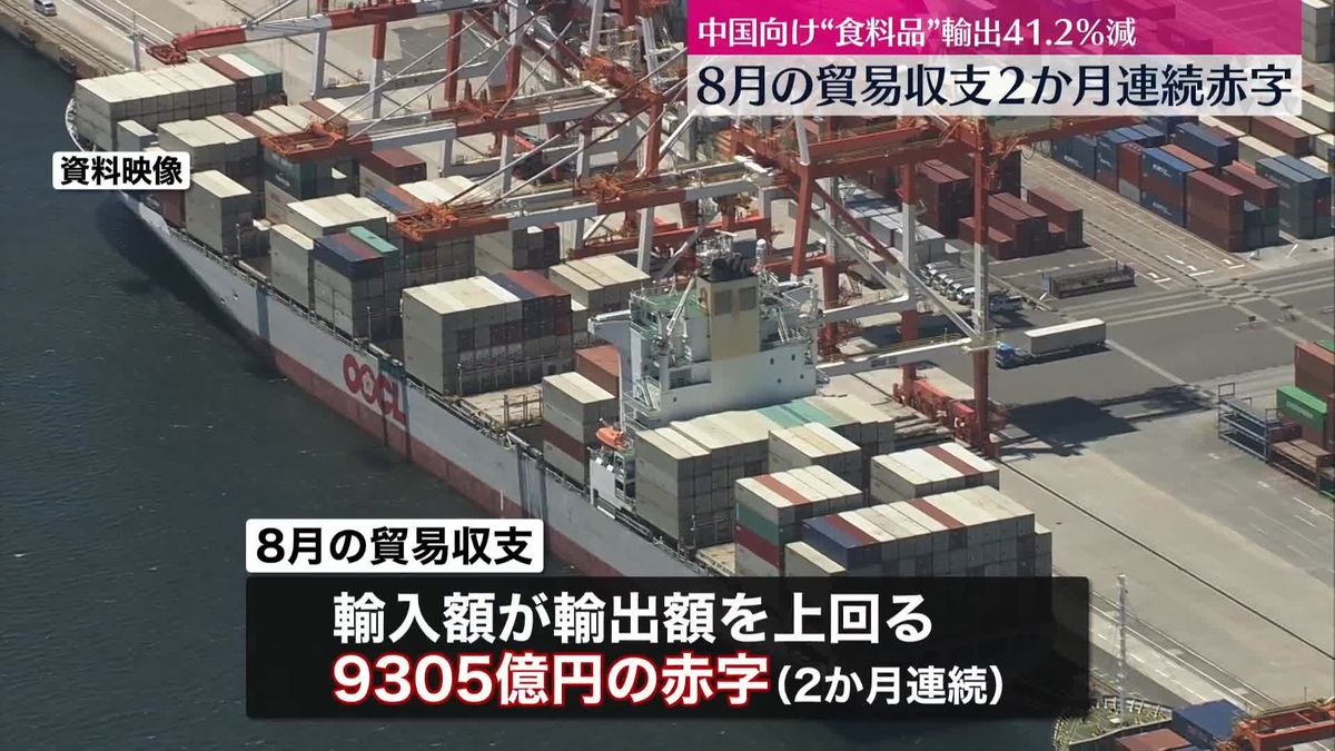 8月の貿易収支、2か月連続赤字　中国による日本の水産物禁輸の影響
