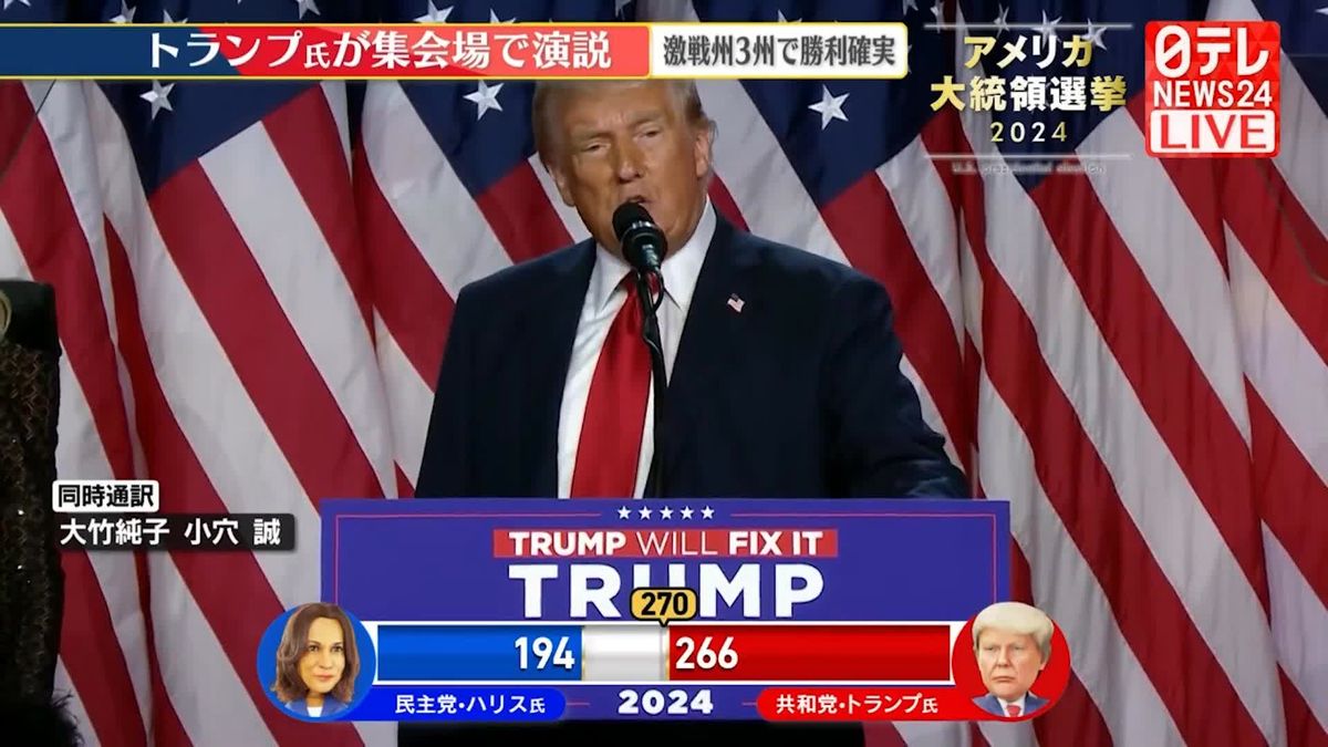 【動画】共和党・トランプ氏が勝利宣言　開票作業は続く