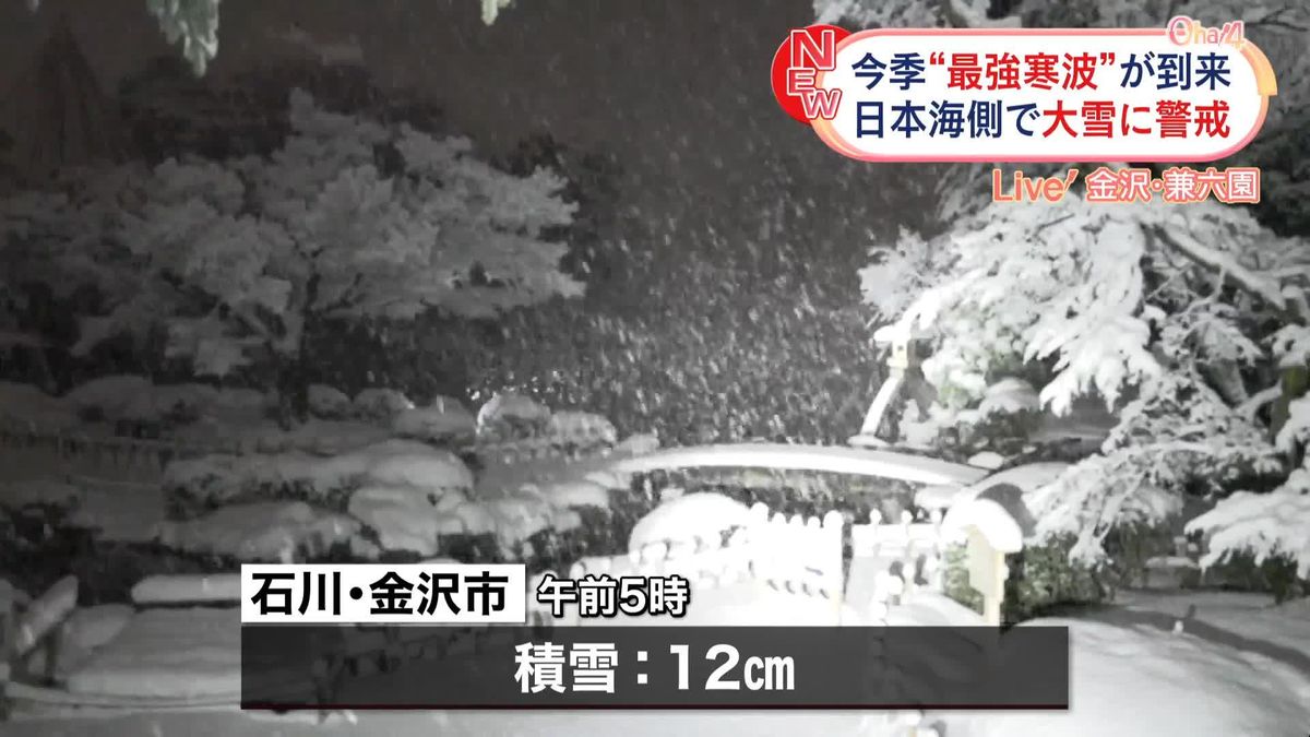 日本海側で大雪に警戒…金沢・兼六園でも降雪