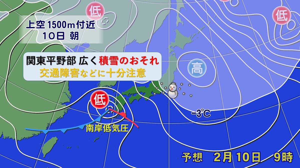 10日は関東平野部で積雪のおそれ