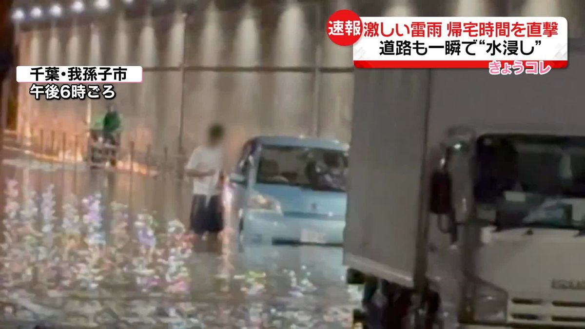 まるで台風？　帰宅時間を直撃…関東各地で激しい雷雨　道路も一瞬で“水浸し”　突風にも注意を