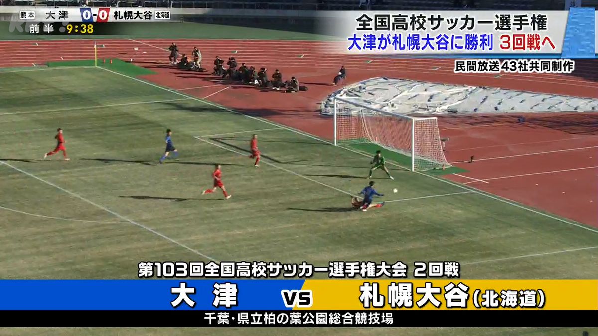 全国高校サッカー選手権　熊本代表大津が３回戦進出　札幌大谷（北海道）に2-1で勝利