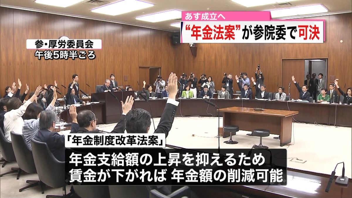 “年金法案”が参院委で可決　あす成立へ