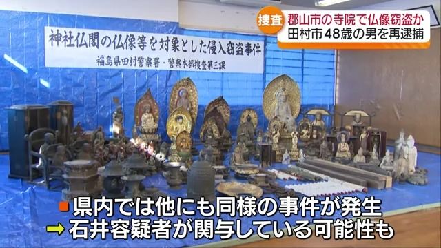 郡山市の寺院でも仏像窃盗か　田村市の男(48)を再逮捕・福島