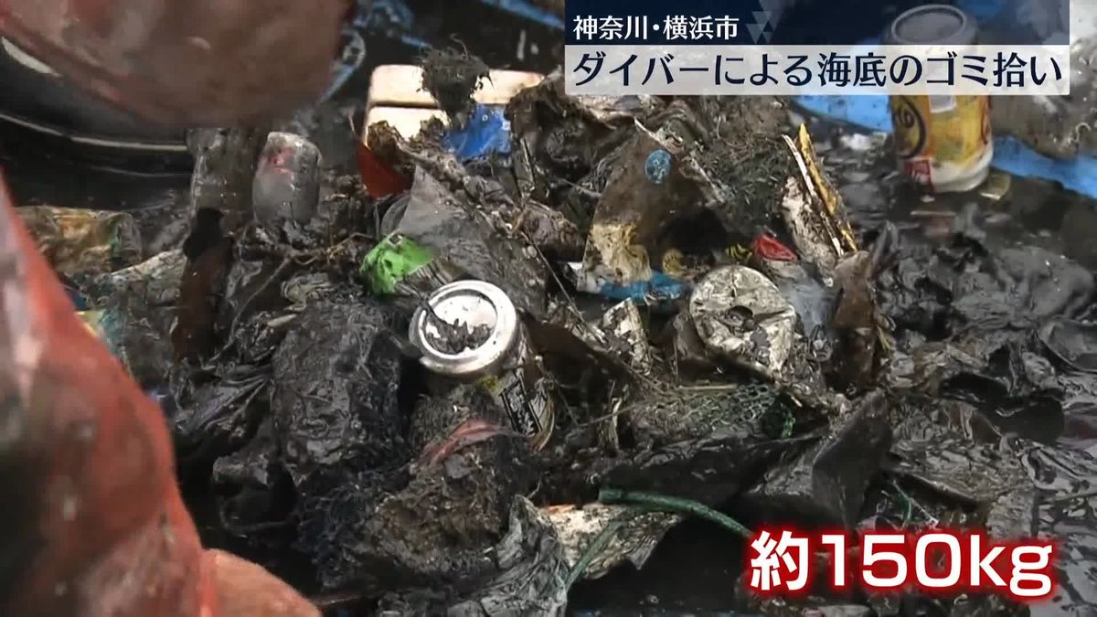 ダイバーが海中のゴミ拾い　横浜市