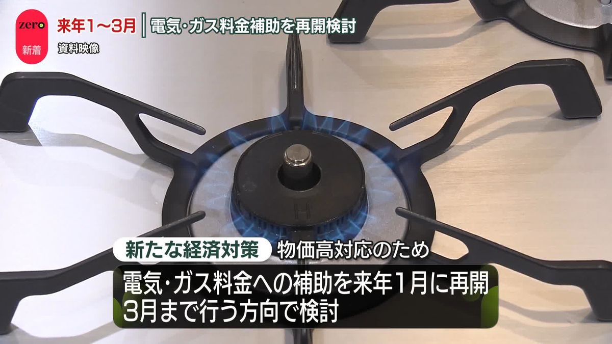 電気・ガス料金補助を来年1～3月で再開検討　低所得世帯に3万円支給で調整　政府