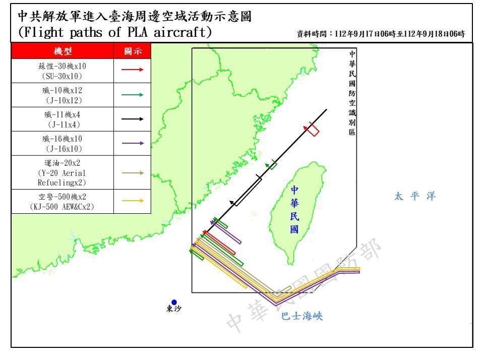 台湾周辺を中国軍機103機が飛行、近年で最多…台湾軍「軍事的な嫌がらせ」と非難