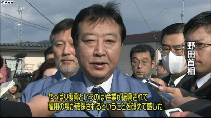 野田首相、被災地の水産加工工場などを視察