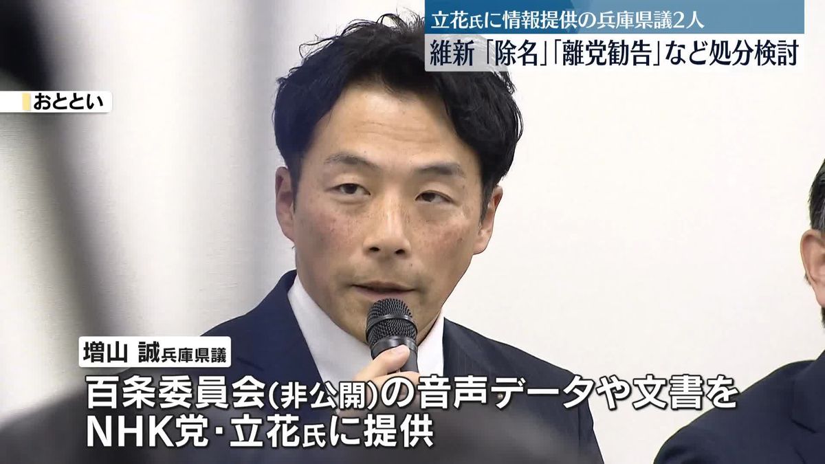 立花氏へ“情報提供”維新兵庫県議らの除名や離党勧告検討…きょうにも決定の見通し