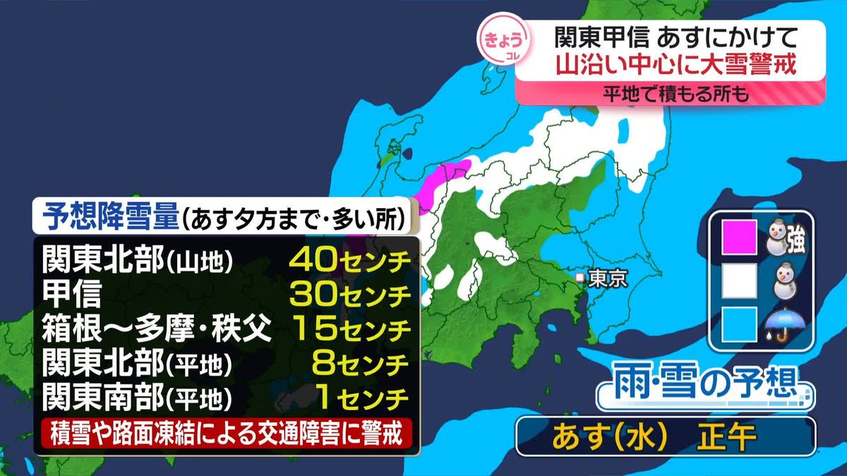 関東甲信　19日にかけて山沿いを中心に大雪のおそれ　交通機関に影響も