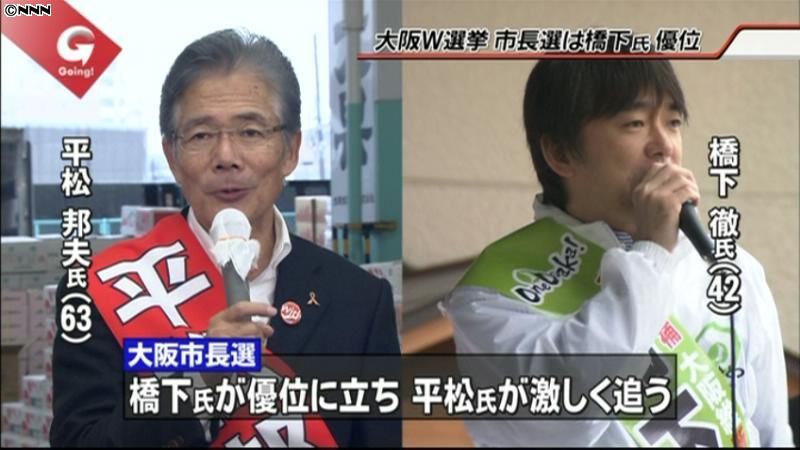 大阪市長選　橋下氏リード、平松氏が追う