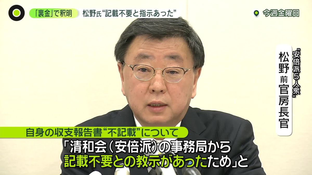 “派閥側から記載不要と指示あった”　安倍派5人衆・松野前官房長官が会見で釈明