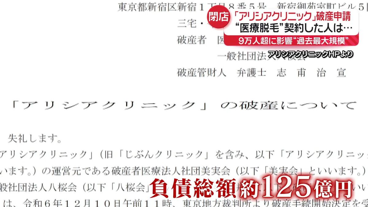 医療脱毛大手「アリシアクリニック」突然の破産申請　契約した人は… 