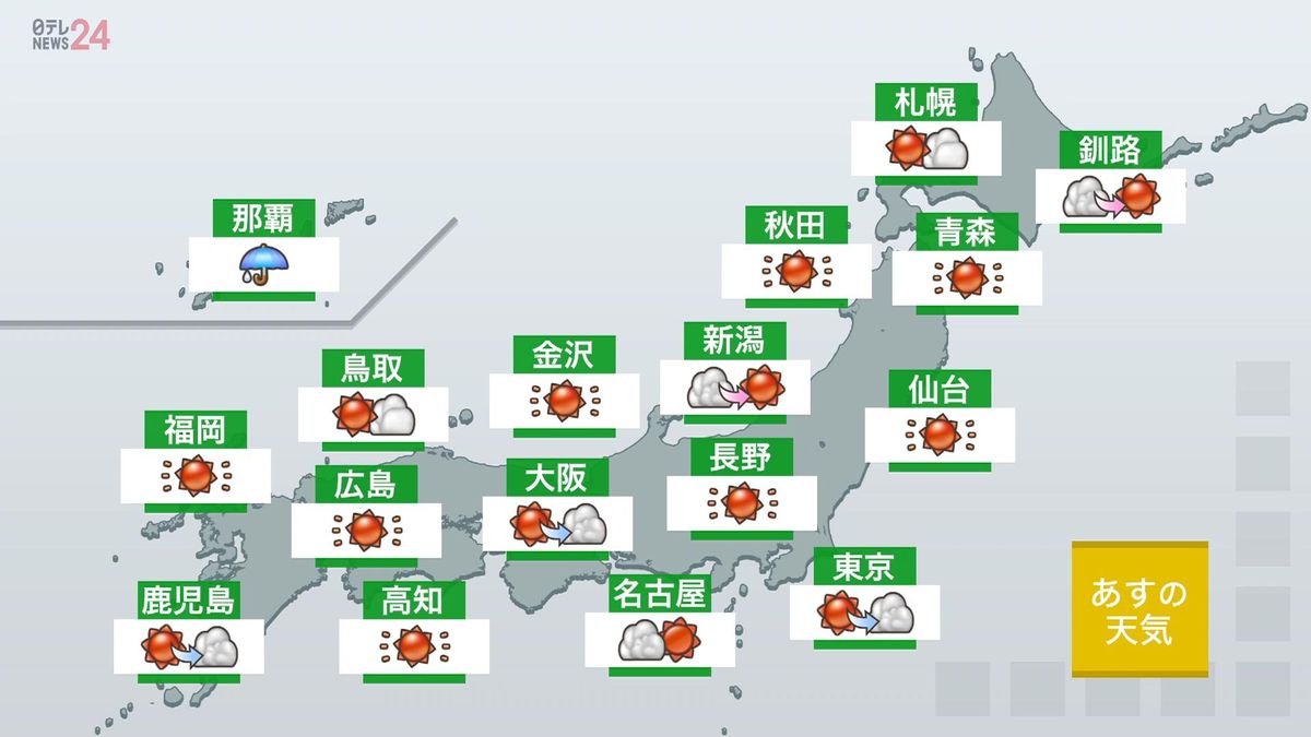 【天気】東海や近畿は夕方以降雨の所も　沖縄は大雨となるおそれ　西日本や東海は過ごしやすい陽気