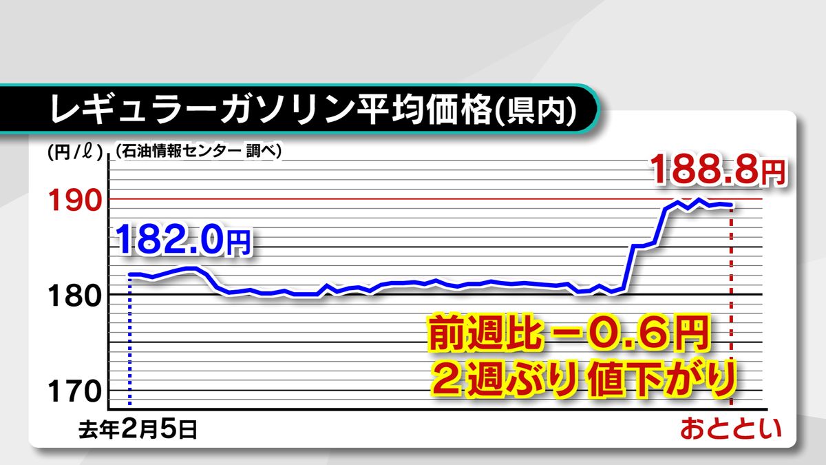 ガソリン価格2週ぶりに値下がり　「店舗間の競争で値下げに踏み切った店が多かったのでは」と分析　大分