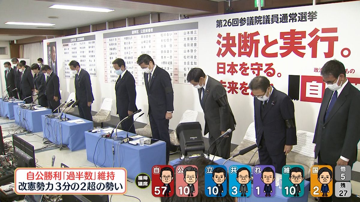 岸田総理ら自民党幹部、開票センターで黙祷を捧げる【参院選】