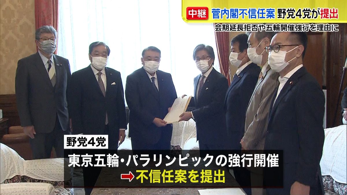 あす会期末　野党４党が菅内閣不信任案提出