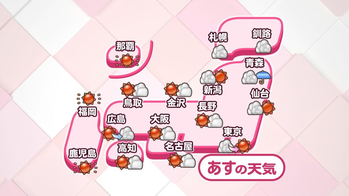 【天気】北海道と東北北部は雨の所が　九州・沖縄～東北南部は昼頃から雷雲が発達し激しい雨も