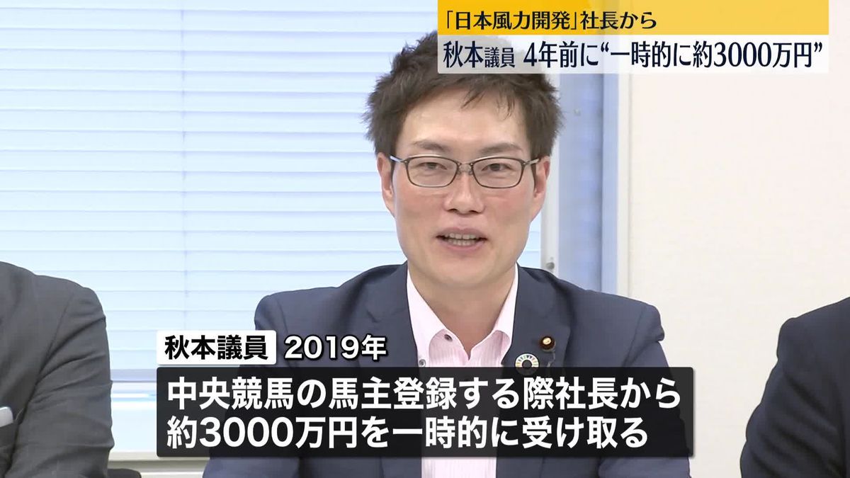 秋本議員　 ｢日本風力開発｣社長から4年前にも“一時的に約3000万円” 馬主登録の際に