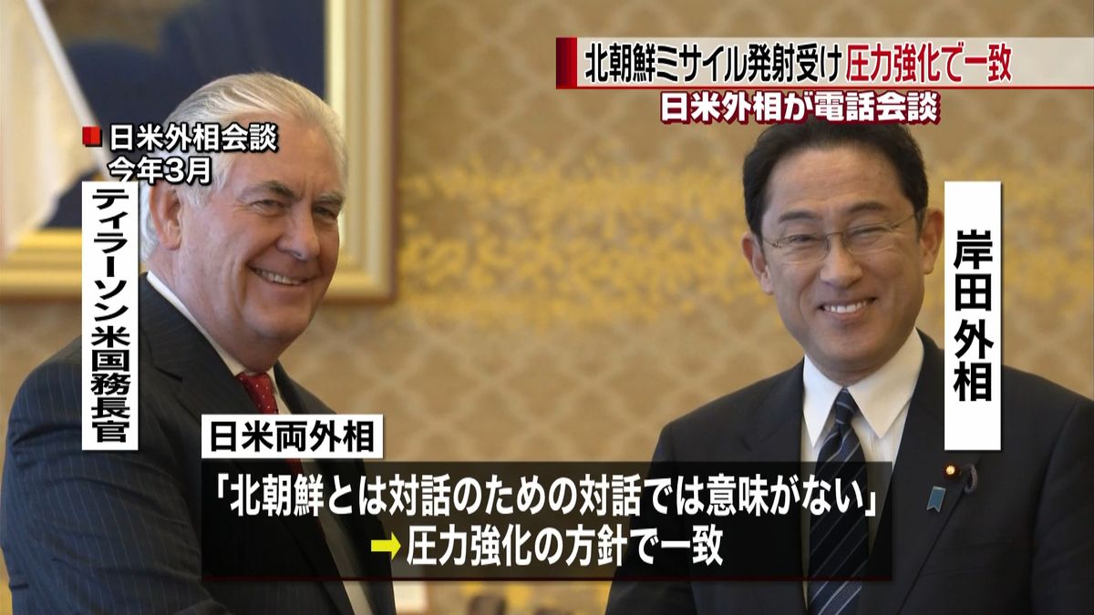 日米外相が電話会談　北への圧力強化で一致