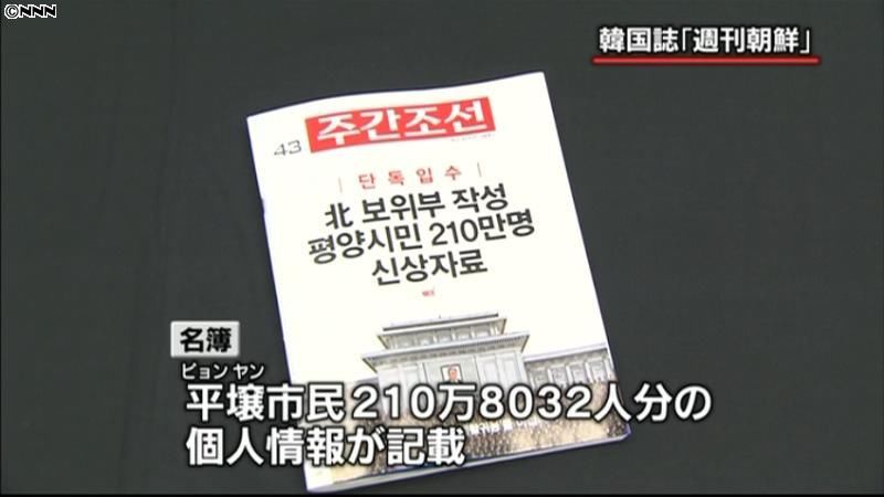 北朝鮮・平壌の住民名簿を入手～韓国誌