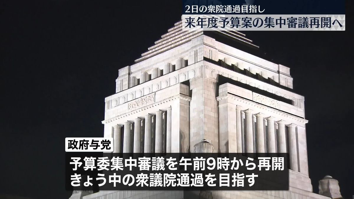 政府与党、2日中の予算案の衆院通過目指す　集中審議再開へ