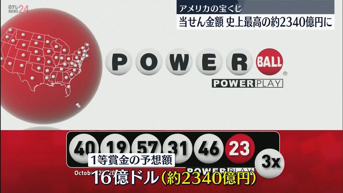 当せん金額が史上最高およそ2340億円に…米宝くじ「パワーボール」