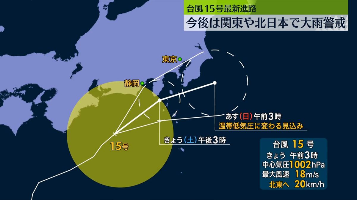 台風15号　東～北日本はあすにかけ厳重警戒