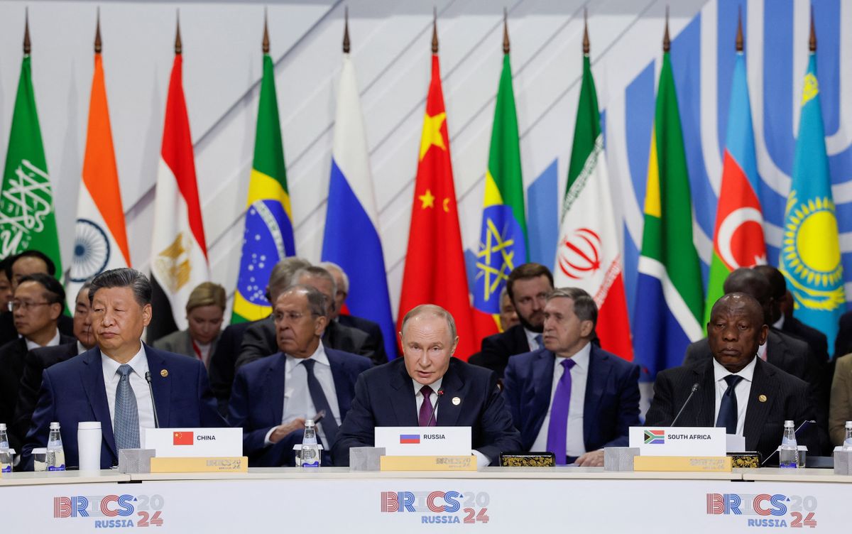 BRICS拡大会合で発言するプーチン氏（写真：代表撮影/ロイター/アフロ）