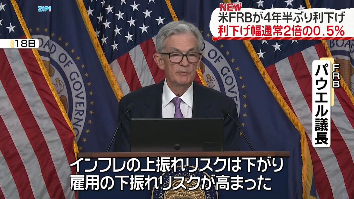 米FRB、政策金利0.5％引き下げ　利下げは4年半ぶり