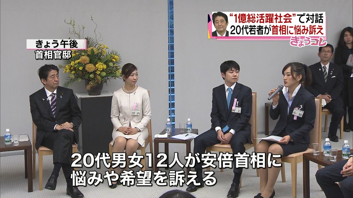 “１億総活躍社会”若者が首相に悩み訴える